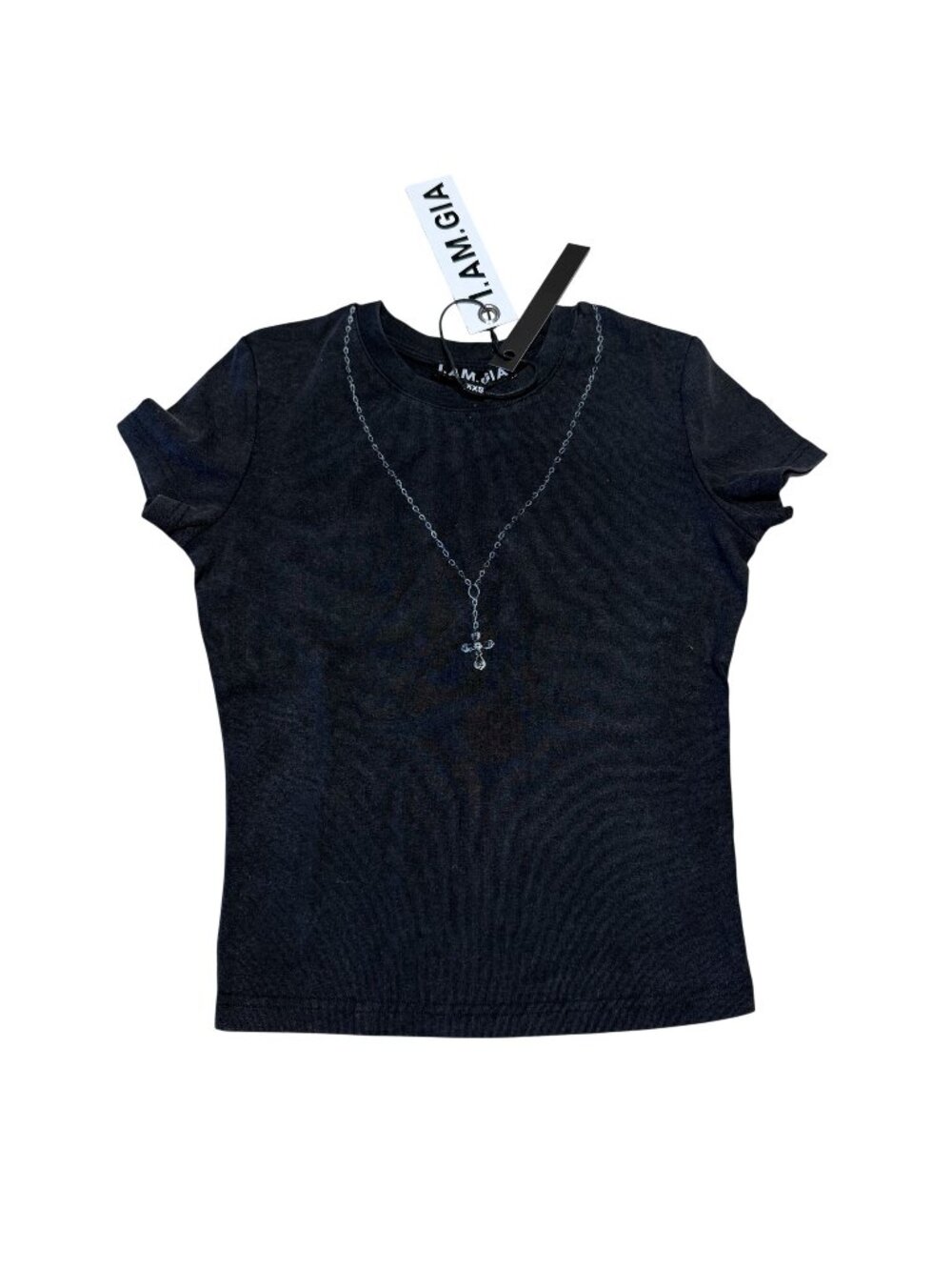 NWT I.AM.GIA Necklace Chain Short Sleeve Baby Tee Women's Size XX-Small XXS